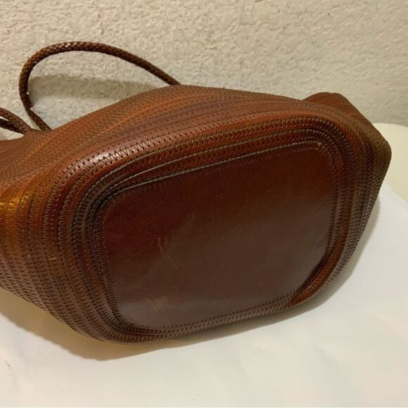 Talbots Leather Woven bucket Bag top open - Picture 5 of 14